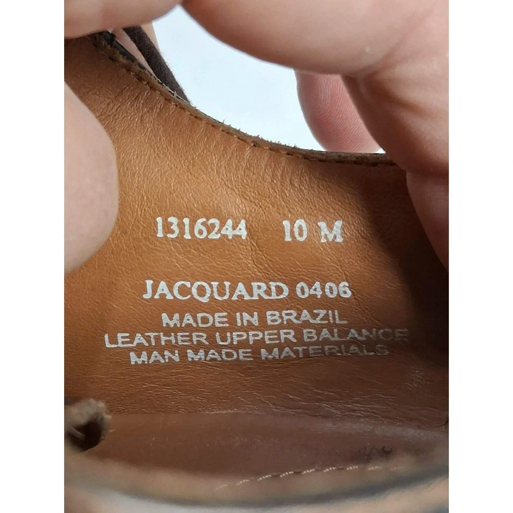 Bass Jacquard 0406 Men's Leather Dress Shoes Brown Square Toe Lace Up‎ Size 10M